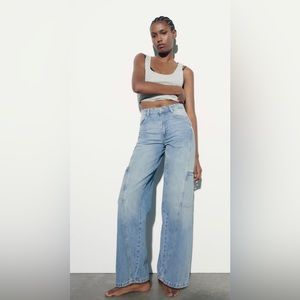 New Zara Mid-Rise Wide Length Cargo Jeans - Size 2